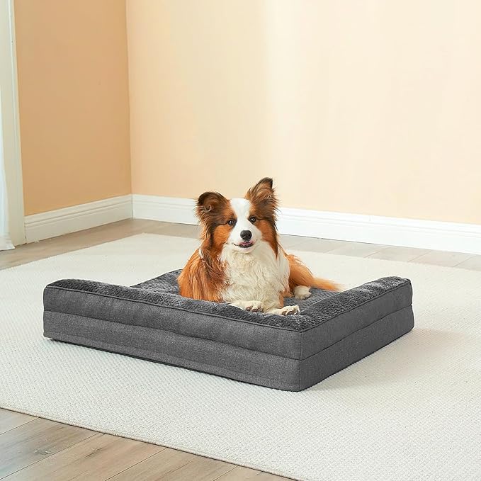EHEYCIGA Memory Foam Dog Bed Large Sized Dogs, Waterproof Dog Bed Orthopedic with Washable Removable Cover, Non-Slip Pet Bed Couch, 36x27x6 Inches, Dark Grey