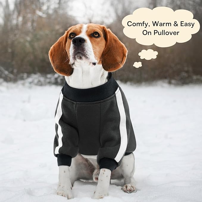 Queenmore Fleece Dog Sweater for Male Dogs, Soft Pullover Dog Sweatshirt with Leash Hole/Reflective Stripes – Cozy Winter Fleece Jacket for Small Medium Large Boy Puppy, Grey M
