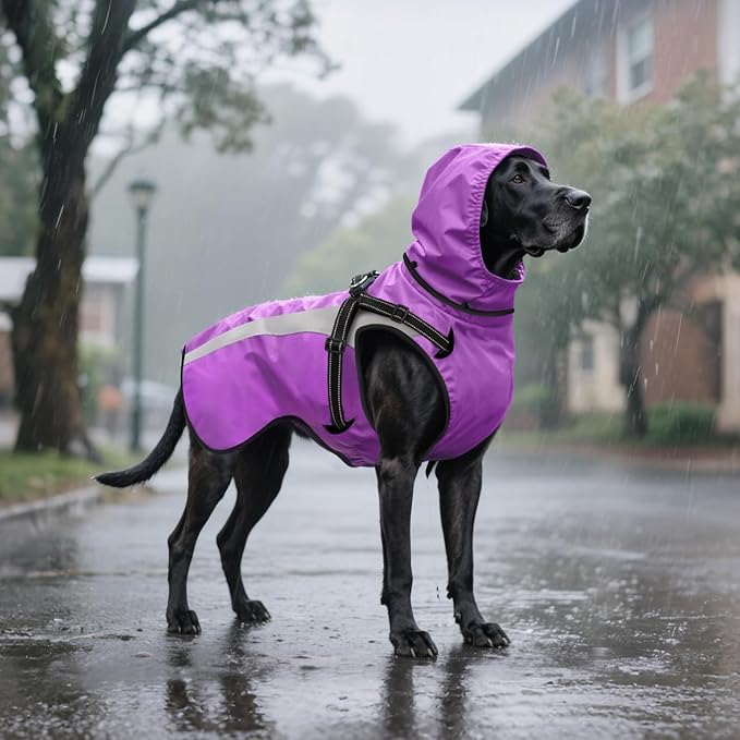 Mosucoirl Dog Raincoat Waterproof Raincoats for Dog Reflective Dogs Rain Jackets with Hood Hoodie Pet Rain Poncho Coat for Small Medium Large Dogs Puppies S-XXL (Purple, XXL)