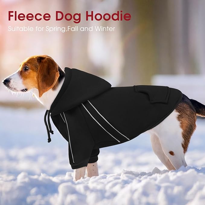 ASENKU Cozy Dog Hoodie,Soft Sweater with Adjustable Hood, Back Pocket and Leash Access Hole,Warm Reflective Sweatshirt for Cold Weather(Black,S