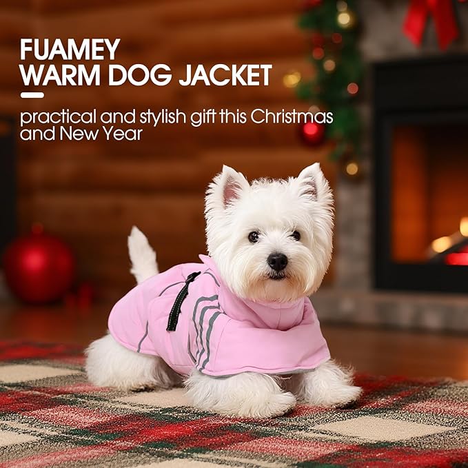 FUAMEY Dog Cold Weather Coats,Dog Winter Jackets for Large Dogs Warm Dogs Coat with Reflective Strips Waterproof Pet Snowsuit Thick Paded Pets Vest for Labrador Golden Retriever Pink 2XL