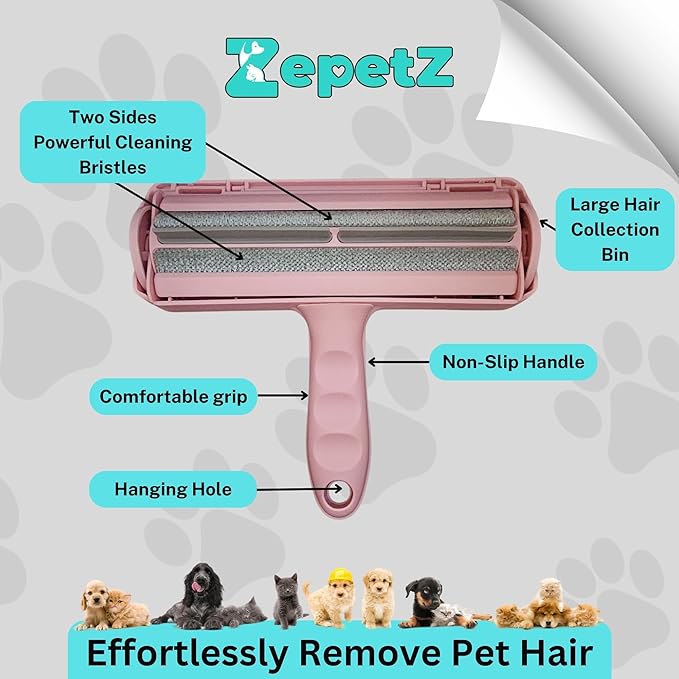 Pet Hair Remover Roller โ Reusable Self-Cleaning Fur Removal Tool for Dogs & Cats โ Ergonomic & Eco-Friendly Lint Roller for Couch, Carpet, Bed, Car Seat & More (Pink)