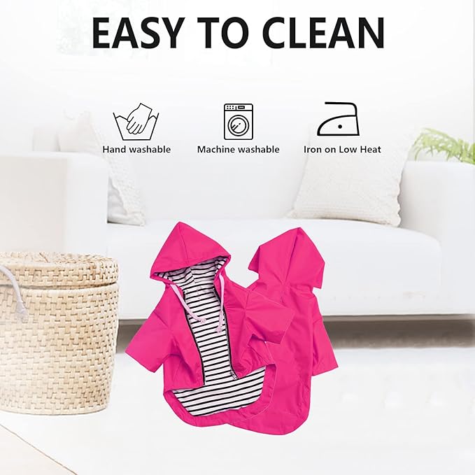 Dog Raincoat rain Jacket Raincoat Dogs Waterproof Small Medium Breeds Zip Closure Storage Pocket Harness Hole Pink L