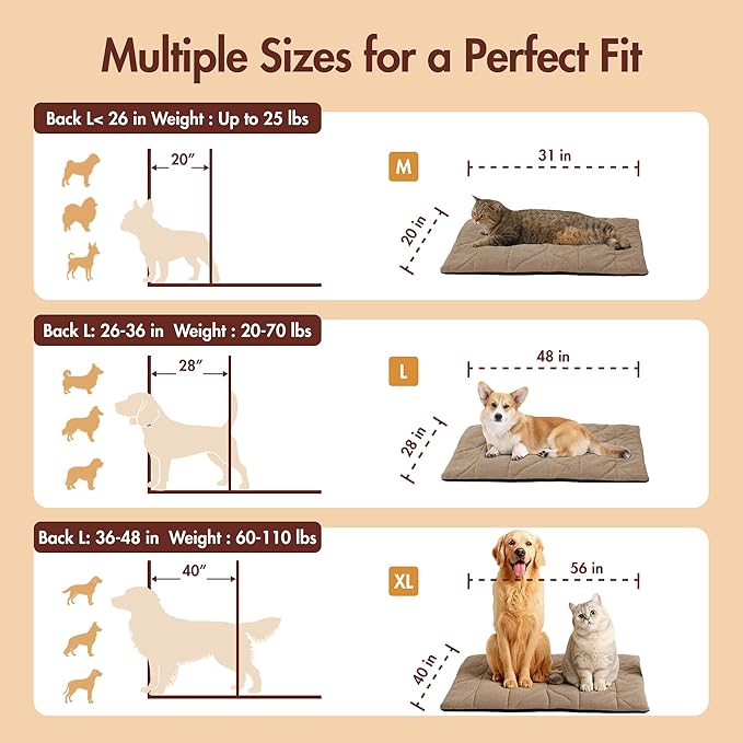 Dog Heating Pad (31"x20") - Waterproof Electric Heated Mat & Pet Bed for Indoor and Outdoor Use, Chew Resistant Cord, Machine Washable Cover with Wheat Pattern Quilting, for Cats and Pets