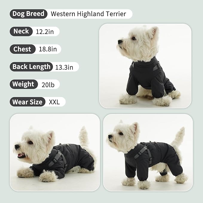 BRKURLEG Dog Raincoat with Harness for Small Dogs, Adjustable Waterproof Dog Rain Jacket, Reflective Rainproof Puppy 4 Legs Raincoat, Full Body Pet Rain Jacket, Dark Grey, XXL