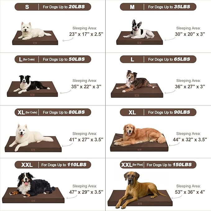 Outdoor All Weather XL Dog Bed, Waterproof Dog Bed for Extra Large Dogs, Orthopedic Egg Crate Foam Pet Bed with Removable Washable Oxford Cooling Cover, 44x32 Inch, Brown