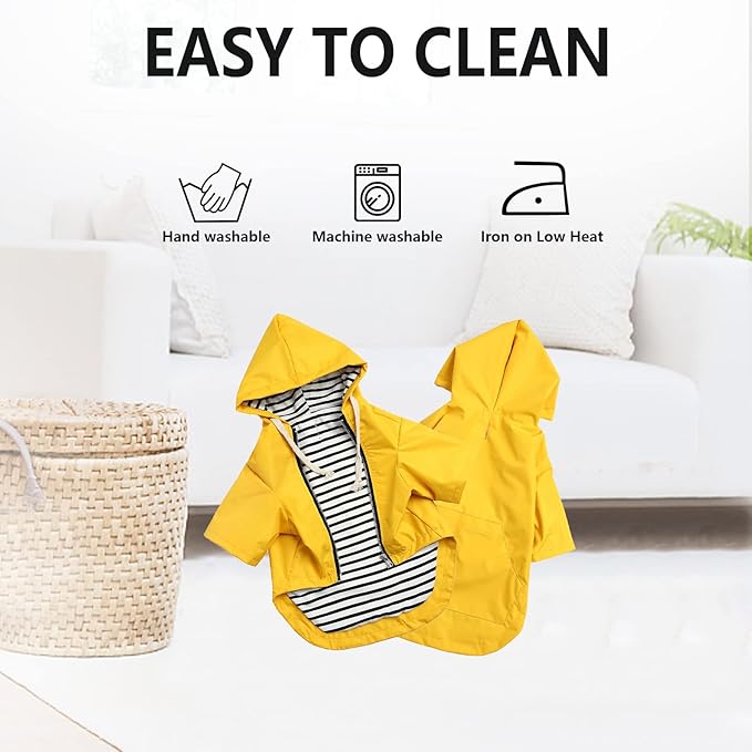 Dog Raincoat rain Jacket Raincoat Dogs Waterproof Small Medium Breeds Zip Closure Storage Pocket Harness Hole Yellow XS