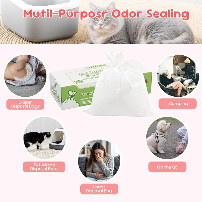 Odor-Sealing Dog Poop Bags, M/220-Count Leakproof & Durable Dog Waste Bags, Block Smells, Unscented (Color:White)
