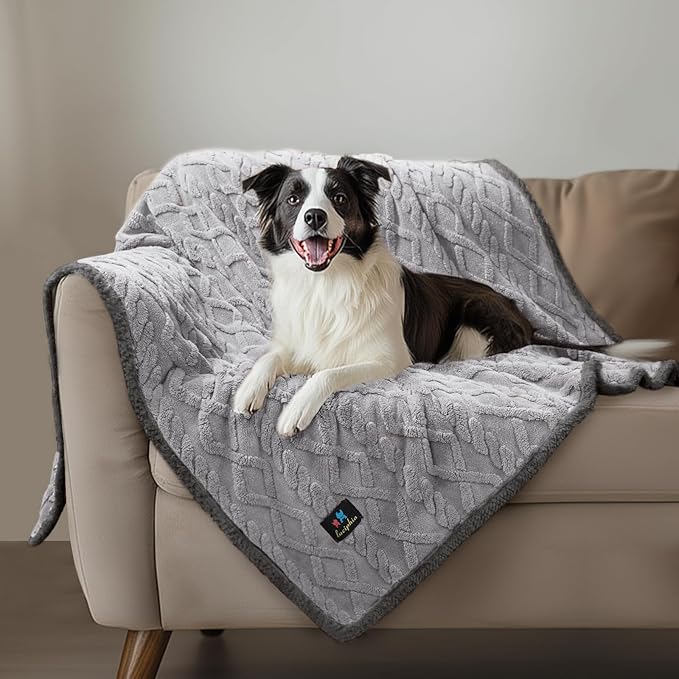 Waterproof Pet Blanket, Liquid Pee Proof Dog Blankets for Sofa Bed Couch, Reversible Sherpa Fleece Furniture Protector Cover for Small Medium Large Dogs Cats,Light Grey Medium(57" x 40")