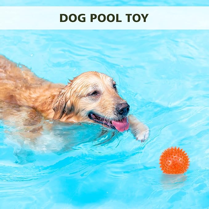 petizer 3-Pack 3.5” Squeaky Dog Toy Balls, Floating Dog Pool Balls, Spiky Dog Balls Water Toys, Durable Interactive Fetch Toys for Puppy, Dog Chew Toys for Teething (3.5", Medium/Large Dog)