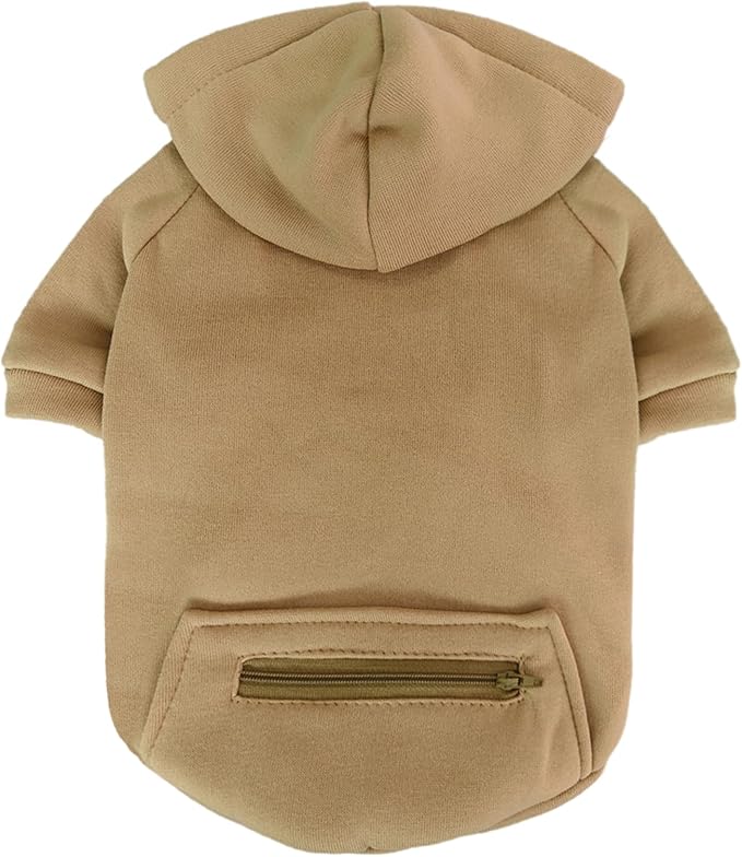 Jecikelon Pet Dog Cold Weather Coat with Pocket Winter Dog Hoodie Warm Puppy Clothes for Small Dogs Chihuahua Clothing (Khaki, X-Small)
