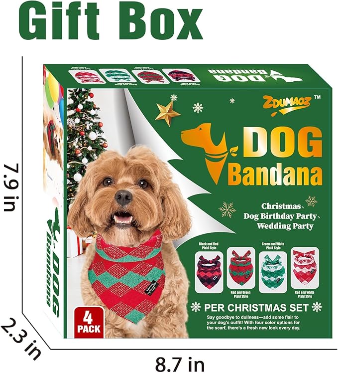 4-Pack Knitted Christmas Dog Bandanas with Slogans - Soft Warm Bandana for Small Medium, Cute Winter Dogs Accessories Boy & Girl Pets, Dog Gifts for Large Dogs, Scarf for Birthday Holiday