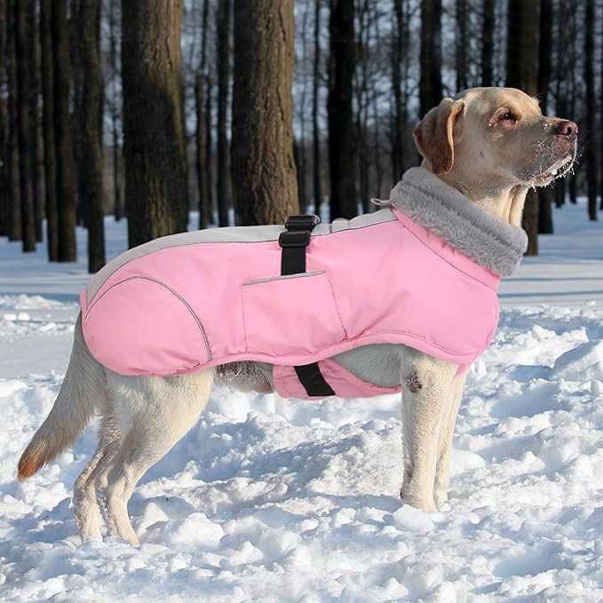 Queenmore Dog Jackets for Large Dogs, Fleece Dog Coats, Windproof Winter Large Breeds Jacket Winter, Reflective Pet Jackets, Pink, XXXL