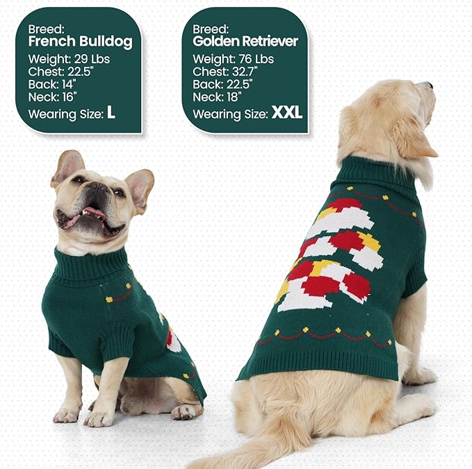 BRKURLEG Dog Sweaters, Christmas Dog Sweaters for Small Dogs Boy Girl, Warm Pet Sweater for Cold Weather, Xmas, New Year, Pet Pullover Sweater for Cats, Dachshund, Poodle, Shih Tzu (Green, S)