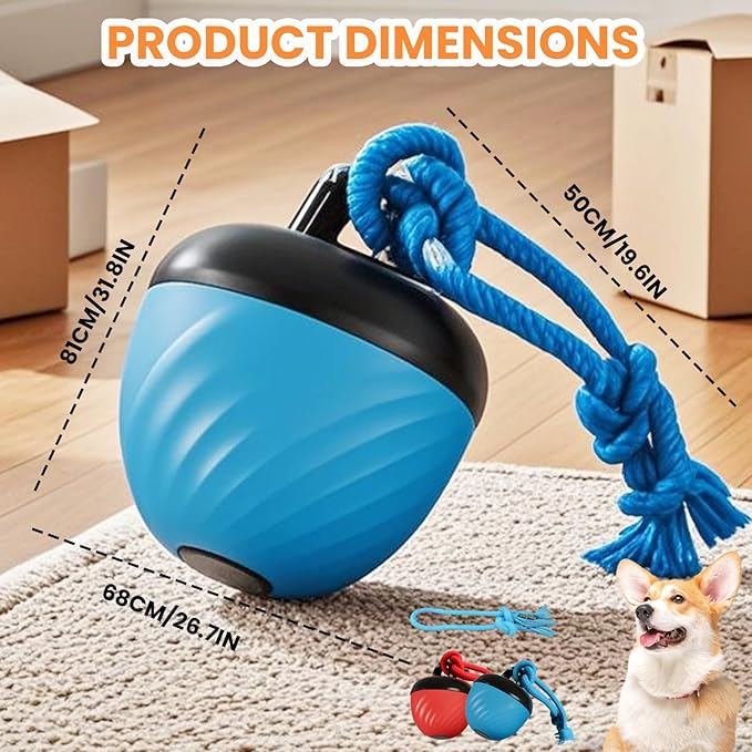 Interactive Dog Toys Ball, 2026 New Smart Pet Puppy Ball with Ropes, Random Path Electric Automatic Moving and Rolling Dogs Toy, for Small Medium Large Dogs Daily Training (Red*2)