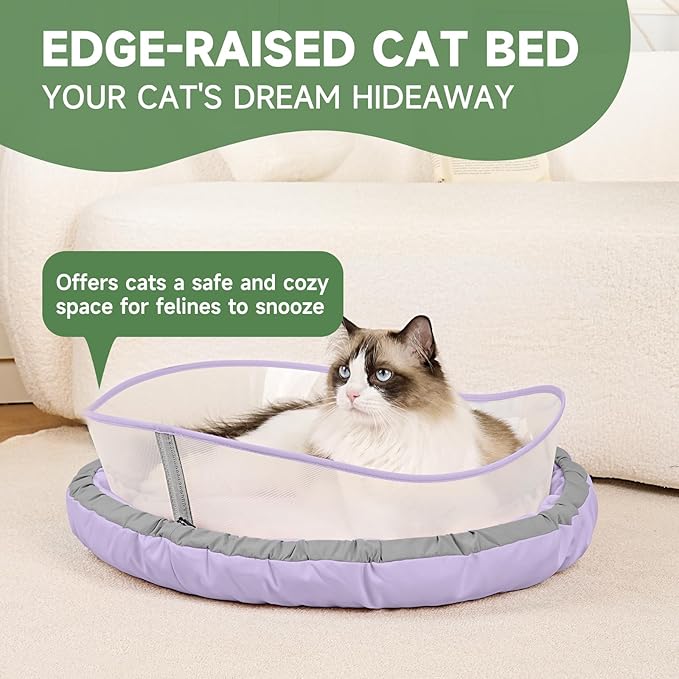 Cat Beds for Indoor Cats, Round Dog Bed for Small Dogs, Puppy, Kitten -Soft Plush Washable Cat Bed Calming with Protective Shield (Purple,21 Inches)