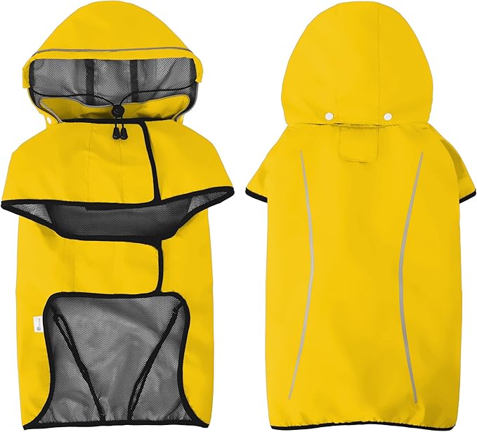 Mile High Life Dog Raincoat, Adjustable Waterproof Pet Rain Jacket, Reflective Hooded Poncho for Small Medium Large Dogs, Lightweight Breathable Pet Rain Coat (Yellow,XS Chest 15"-18")