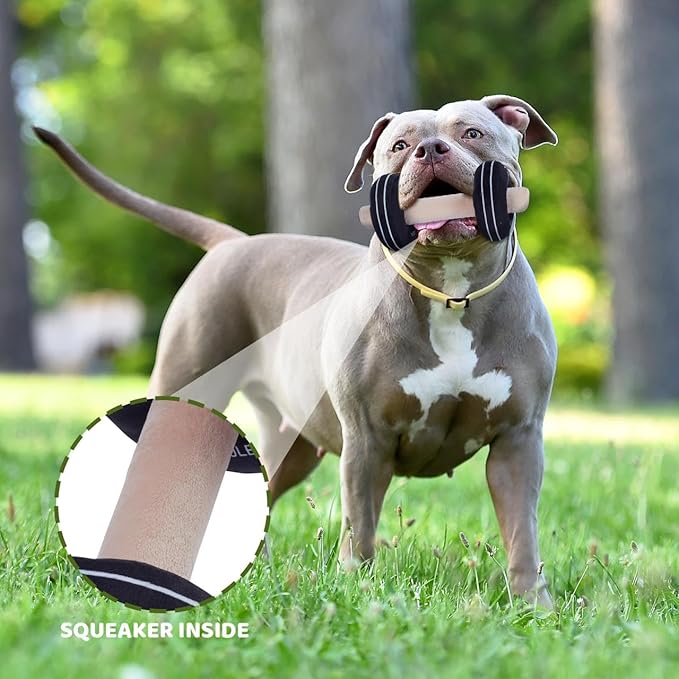 MFC®️Dog Dumbbell | Fun Squeaker Toy | Sports Dog Chew Toy | Durable Toys for Puppies and Adults | Dumbbell with Soft and Safe Material