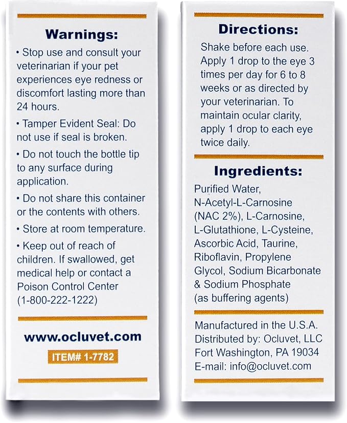 Eye Drops for Pets | Clinically Studied Antioxidants for Pets with Cataracts | Made in The USA | Includes 2% N-Acetyl-L-Carnosine (NAC) | 16mL