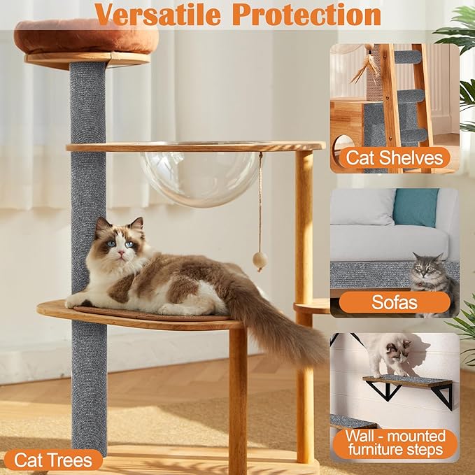 Cat Scratch Furniture Protector - 138" x 17" Trimmable Self-Adhesive Cats Claws Scratch Pads, DIY Cat Climbing Couch Protector for Scratch Post Cat Tree Replacement Indoor (Light Gray)
