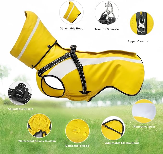 Mosucoirl Dog Raincoat Waterproof Raincoats for Dog Reflective Dogs Rain Jackets with Hood Hoodie Pet Rain Poncho Coat for Small Medium Large Dogs Puppies S-XXL (Yellow, S)