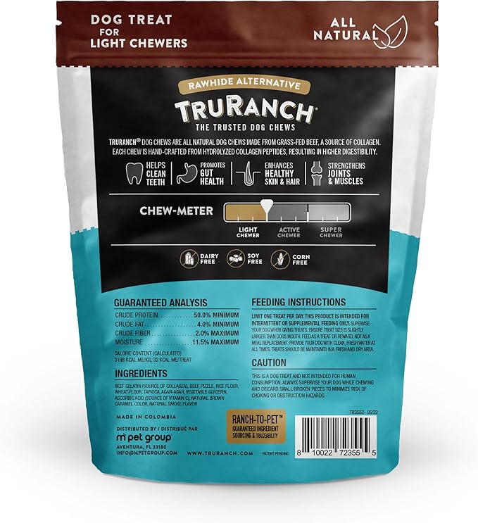 TRURANCH Collagen Sticks - 5" Collagen Sticks for Dogs - Long Lasting Healthy Joint Support Dog Treat - Rawhide Alternative - Skin & Coat Health - Made with Real Bully, 1 Bag, 15 Count