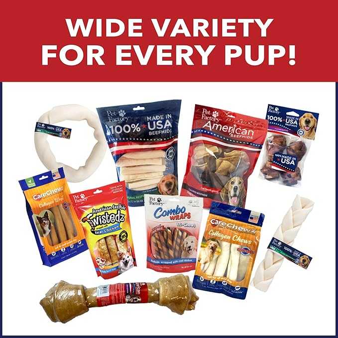 Pet Factory 100% Made in USA Beefhide 8" Rolls Dog Chew Treats - Peanut Butter Flavor, 15 Count/1 Pack