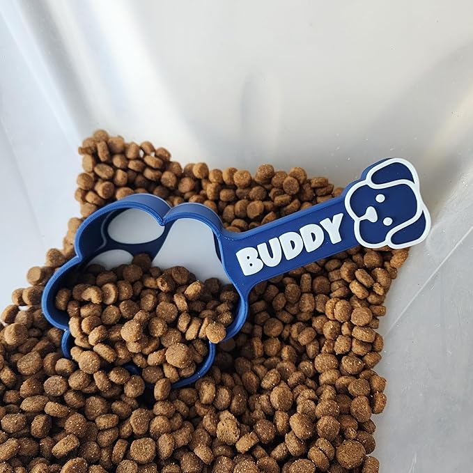 Personalized Dog Food Scoop, Paw Print Pet Food Measuring Cup with Pup Face Handle and Name, Kibble Scoop (10 oz – 1 1/4 cup)