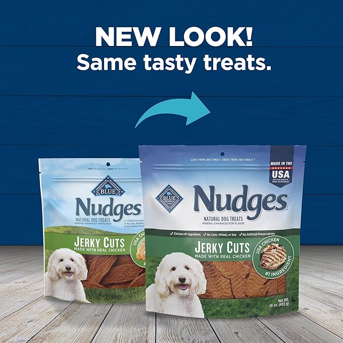 Blue Buffalo Nudges Jerky Bites Dog Treats, Made in the USA with Natural Ingredients, Bite-Sized Pieces, Chicken, 16-oz Bag