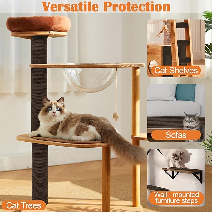 Cat Scratch Furniture Protector - 158" x 15.8" Trimmable Self-Adhesive Cats Claws Scratch Pads, DIY Cat Climbing Couch Protector for Scratch Post Cat Tree Replacement Indoor (Brown)