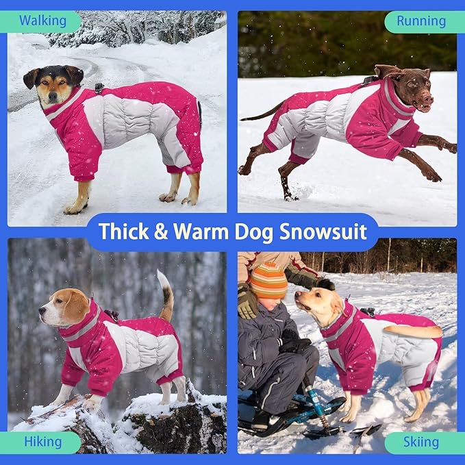 MIGOHI Full Body Dog Coat - Warm Reflective Small Dog Winter Coat with Harness, Turtleneck Fleece Jacket for Dogs,Four-Leg Windproof Puffer Jackets Snowsuit with Zipper for Small Medium Large Dogs,S