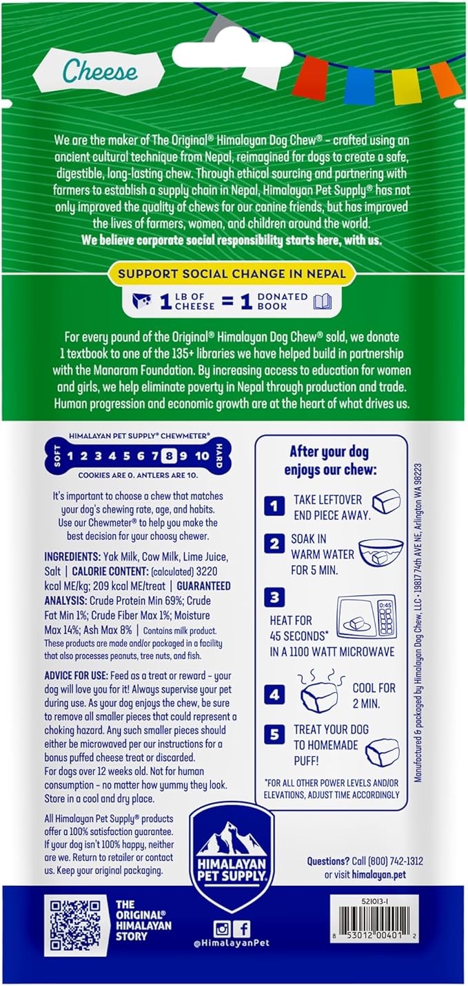 Himalayan Dog Chew Original Yak Cheese Chew, 1 Medium Stick, 2.3 oz, Gluten Free, Healthy Treats, Grain & Lactose Free 100% Natural, Long Lasting, for Dogs Under 35 lbs