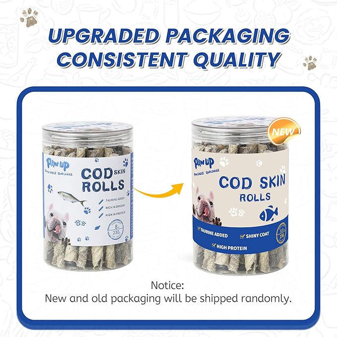 PAWUP Cod Skin Rolls Dog Treats Natural High Omega 3 Dog Snacks, Single Ingredient Cod Skin Chews for Small Dogs w/Taurine, 8 oz