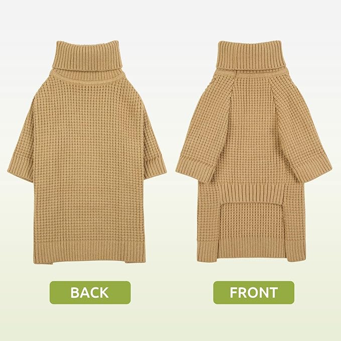 Queenmore Small Dog Sweater, Long Sleeve Pet Sweater with Check Pattern, Fall Winter Warm Dog Sweaters for Small Dogs, Solid Cat Sweaters, Brown S