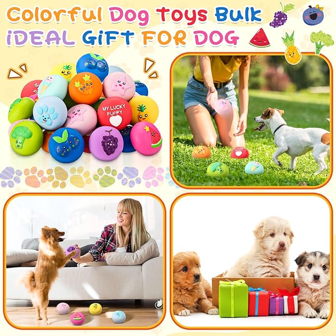 Hungdao 10 Pack Dog Squeaky Toys Soft Latex Squeaky Dog Toys Small Squeaky Balls Interactive Pet Chewing Toys for Puppy Training Interactive Fetch Play Supplies (Fruit)