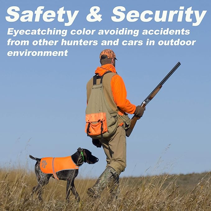 Dog Vest, Blaze Orange Hunting Vest Safety Reflective Dog Jacket Fits Small Medium Large Dogs Hook and Loop Fastener High Visibility and Safety from Hunters Cars and Other (Blaze Orange, XS)