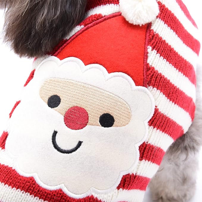 PETCARE Santa Dog Sweater Christmas Funny Cute Red Striped Cat Sweater Vest Pet Holiday Dog Clothes Puppy Sweaters for Small Medium Large Dogs Cats Fall Winter Outfits Xmas Dogs Costume,X-Large