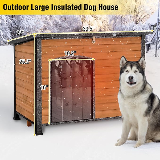AIVITUVIN Outdoor Heated Dog House Anti Chewing Iron Frame Insulated Dog Kennel with Heating Pad Weatherproof Shelter (Brown,L)