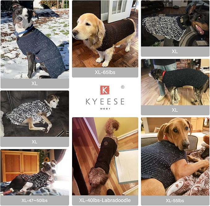KYEESE Dog Sweater with Leash Hole Comfy Pullover Sweater Medium Size Male with Reflective Yarn Warm Pet Coats Stretchy Cozy Lightweight Thick Knitwear Dog Clothes,Brown, X-Large