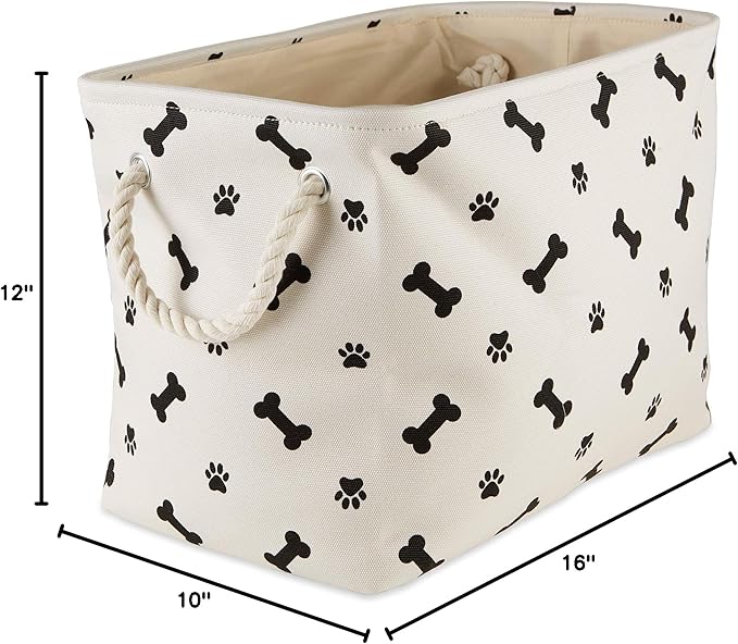 Bone Dry Pet Storage Collection Paw and Bone Print, Medium Rectangle, 16x10x12, Black