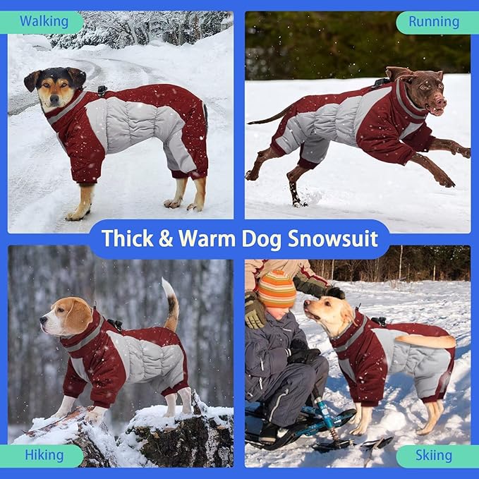 MIGOHI Full Body Dog Coat - Warm Reflective Small Dog Winter Coat with Harness, Turtleneck Fleece Jacket for Dogs,Four-Leg Windproof Puffer Jackets Snowsuit with Zipper for Small Medium Large Dogs,S