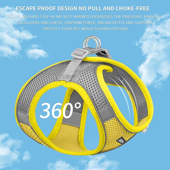 AIITLE No Pull Dog Harness and Leash Set, Step in Adjustable Pet Harnesses with Padded Vest for All Weather, Dog Leash with Soft Padded Handle, Easy to Put on Small and Medium Dogs Yellow S