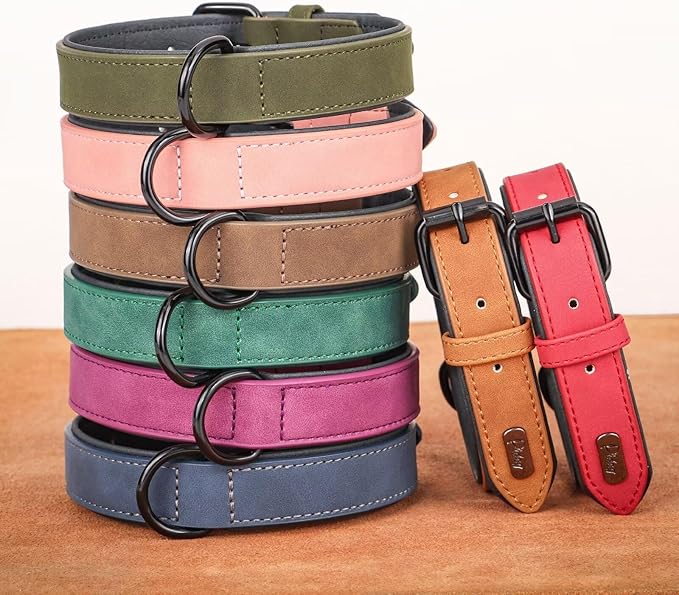 Didog Soft Padded PU Leather Dog Collar, Breathable and Adjustable Dog Collars for Medium Dogs, Comfortable for Daily Walk, Light Brown, L Fit Neck 13-17"(22-44 lbs)