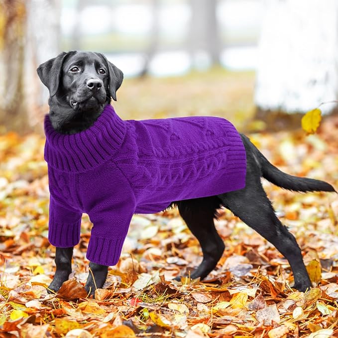 ASENKU Knitted Dog Sweater, Pullover Big Thermal Dog Winter Sweater, Turtleneck Doggy Sweaters for Large Medium Dogs Boy Girl,Warm Pet Sweatshirt for Boston Terrier,French Bulldog,L
