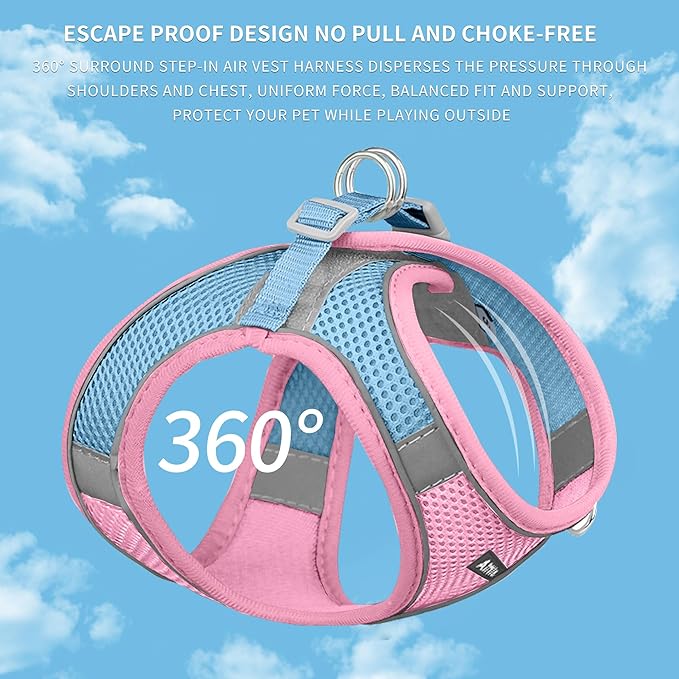 AIITLE Easy Walk Dog Harness and Leash Set - Pet Supply No Pull, Step in Adjustable Pet Harnesses with Padded Vest for Summer, No Choke Over, Easy to Put on Medium Dogs Pink L
