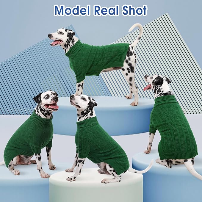 Queenmore XL Dog Sweater,Christmas Dog Sweaters for Extra Large Dogs Girl Boy,Warm Soft Fall Doggy Pullover Clothes,Turtleneck Knitted Pet Winter Apparel for Golden Retriever,Labrador(Green,XL)