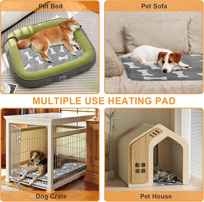 Bestio Extra Large Dog Heating Pad 47×30in Waterproof Heating Dog Bed Smart Constant Temperature Switch and Always On Function, Metal Protection Tube Puppy Bed - Gray