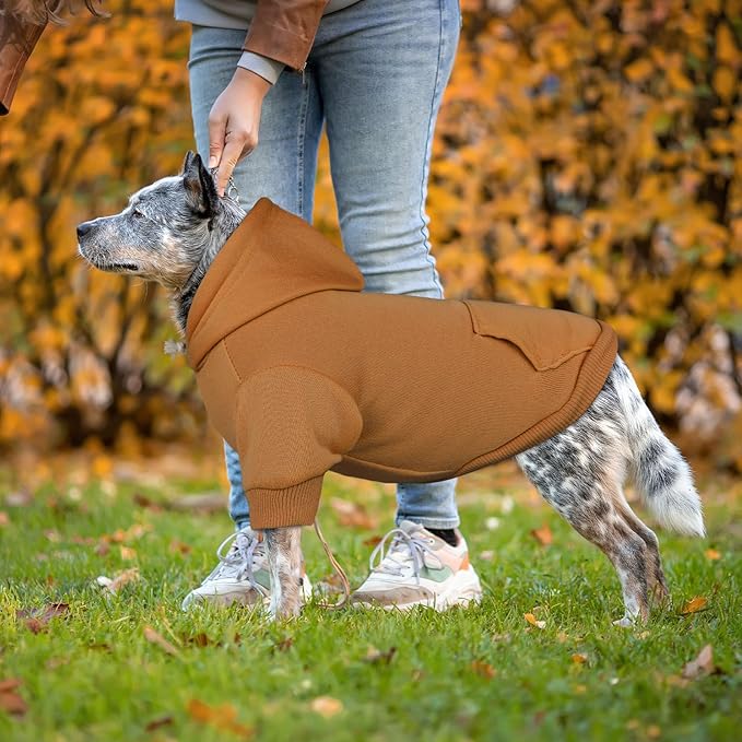 Dog Sweaters for Large Dogs Dog Hoodie Sweater Solid Soft Brushed Fleece Clothes Sweatshirt with Pocket(Coffee-XL)