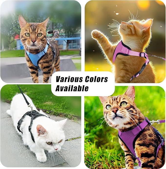 Cat Harness and Leash Set,Escape Proof Adjustable Cat Harness,Soft and Breathable Kitten Harness and Leash with Reflective Strips for Walking and Traveling(Light Blue, Small(8.9-16.6lb))