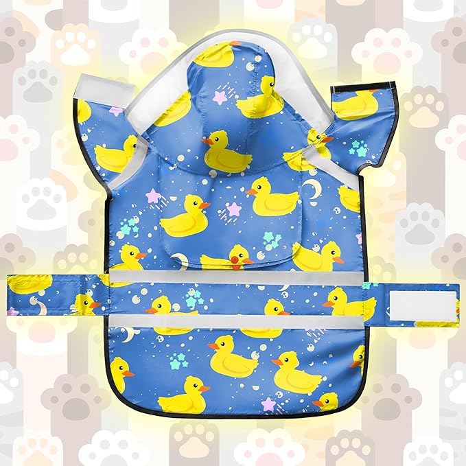 Dog Raincoat, Adjustable Rain Jacket with Hooded Double Layer for Large Medium Small Dogs Puppies, Lightweight Waterproof Rain Coat Poncho with Reflective Stripe Duck Blue,L